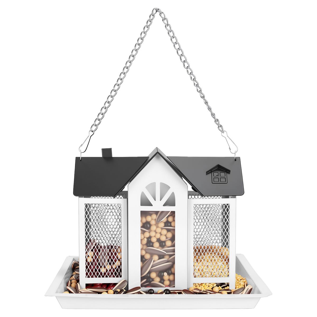 Metal Hanging Barn Bird Feeder House  - White