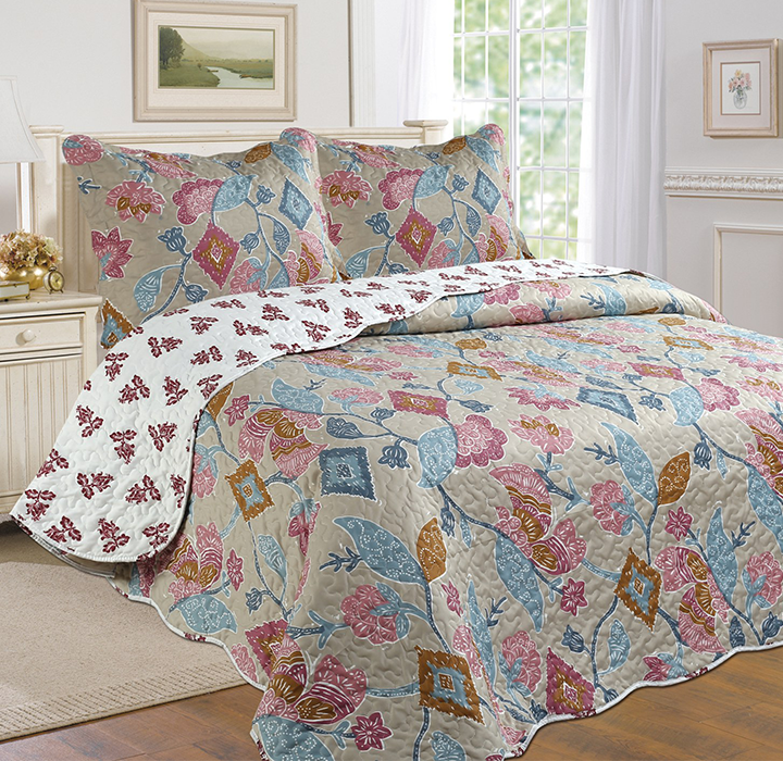 Printed 3-Piece Quilt Set - Floral - Full/Queen