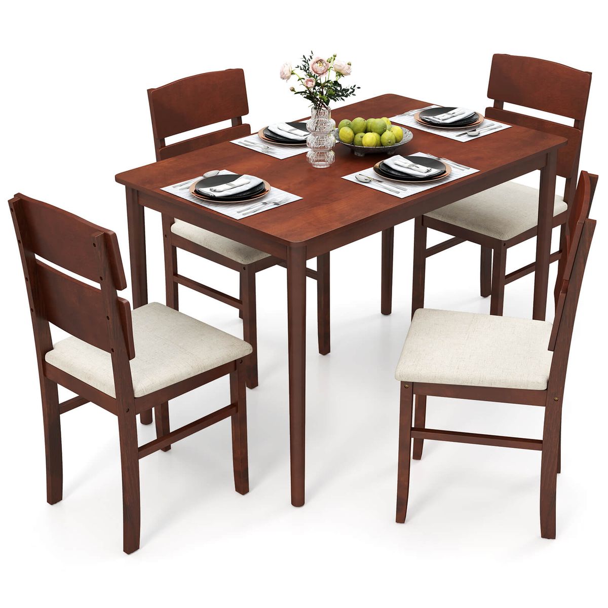 Upholstered Dining Table Set (5 Pieces) - Dining Table-Brown