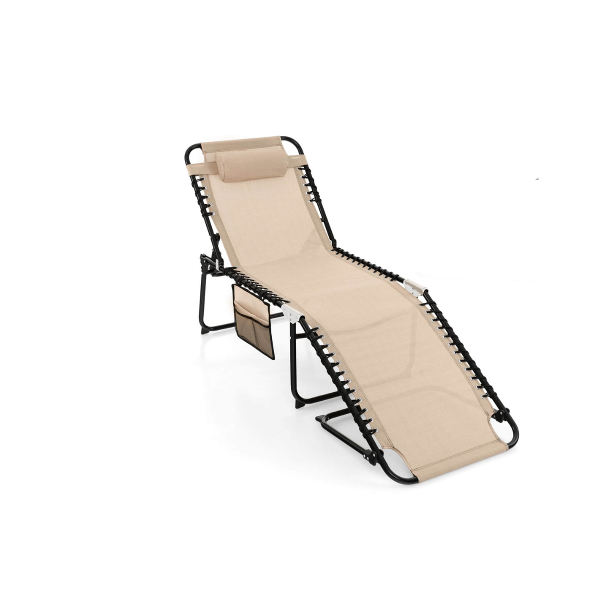 Foldable Recline Lounge Chair with Adjustable Backrest & Footrest - Beige, 1-Piece