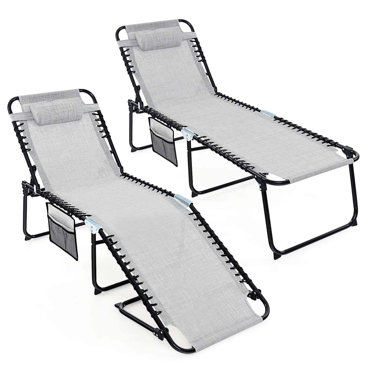 Foldable Recline Lounge Chair with Adjustable Backrest & Footrest - Grey, 2-Piece