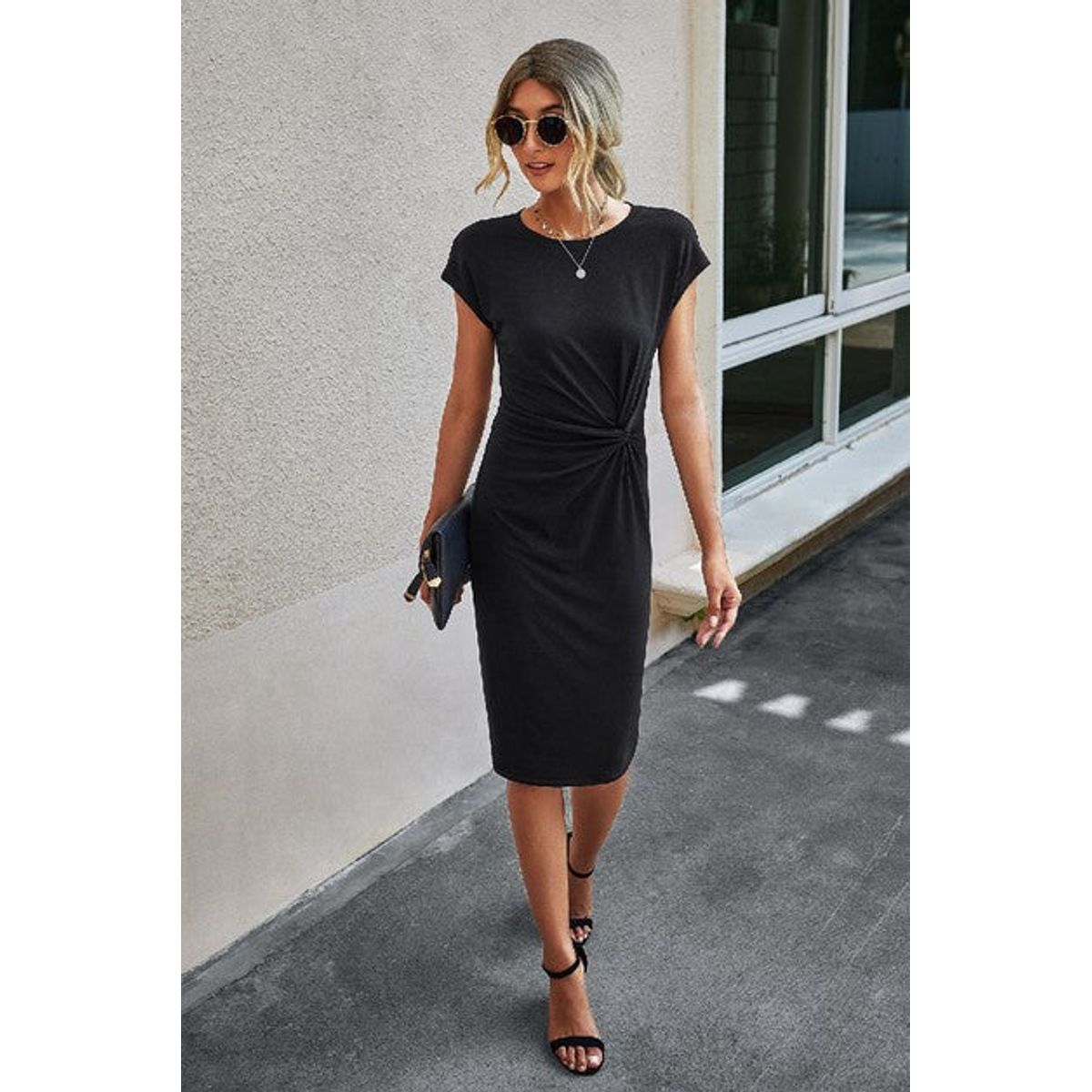 Knotty Chic Cap Sleeve Midi - Black / Small (2-4)