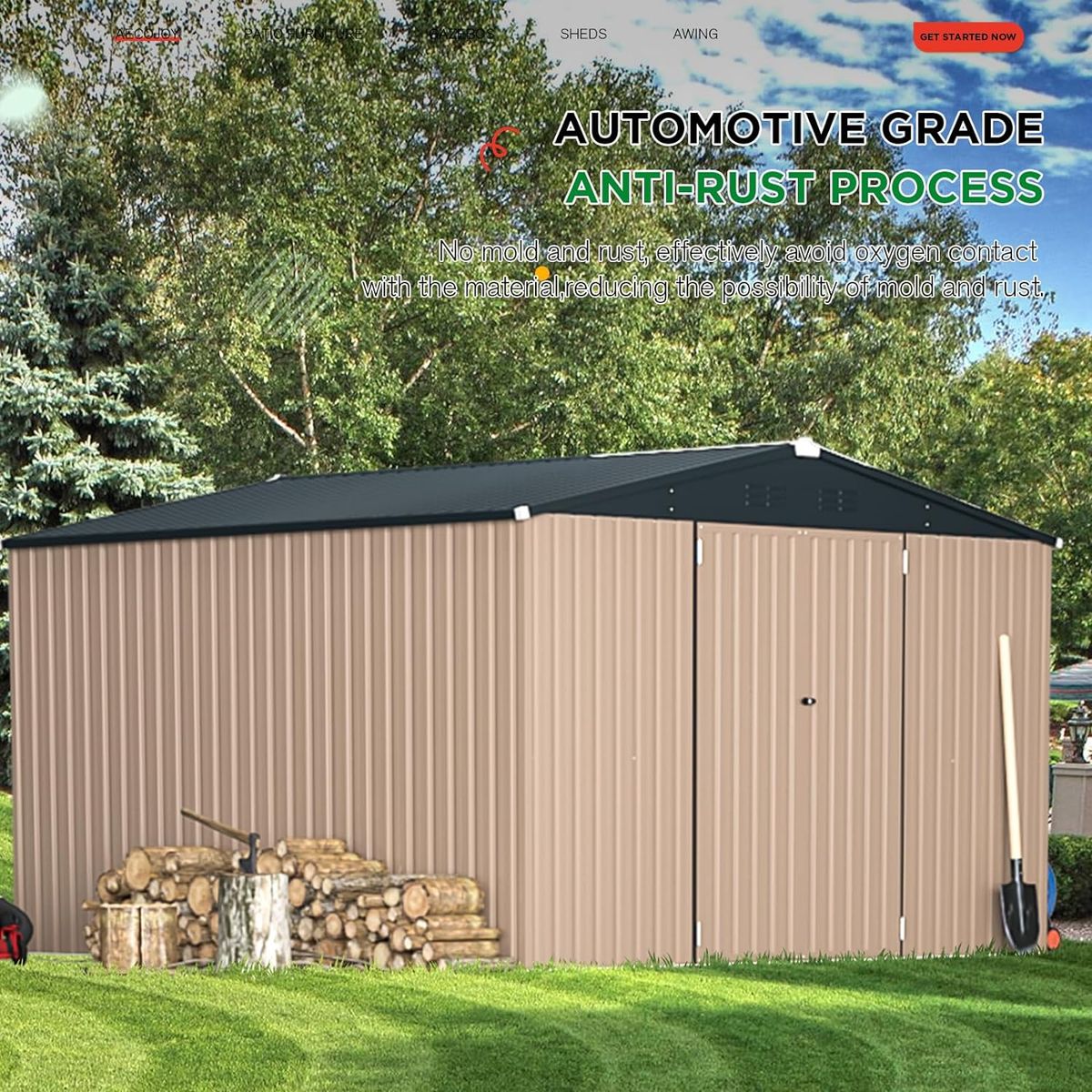 10'x10' Outdoor Metal Storage Shed with Lockable Doors - Grey