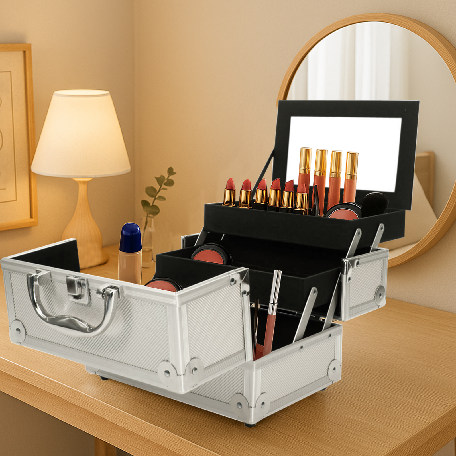 Lockable Aluminum Jewelry/Cosmetics Storage Box - Silver