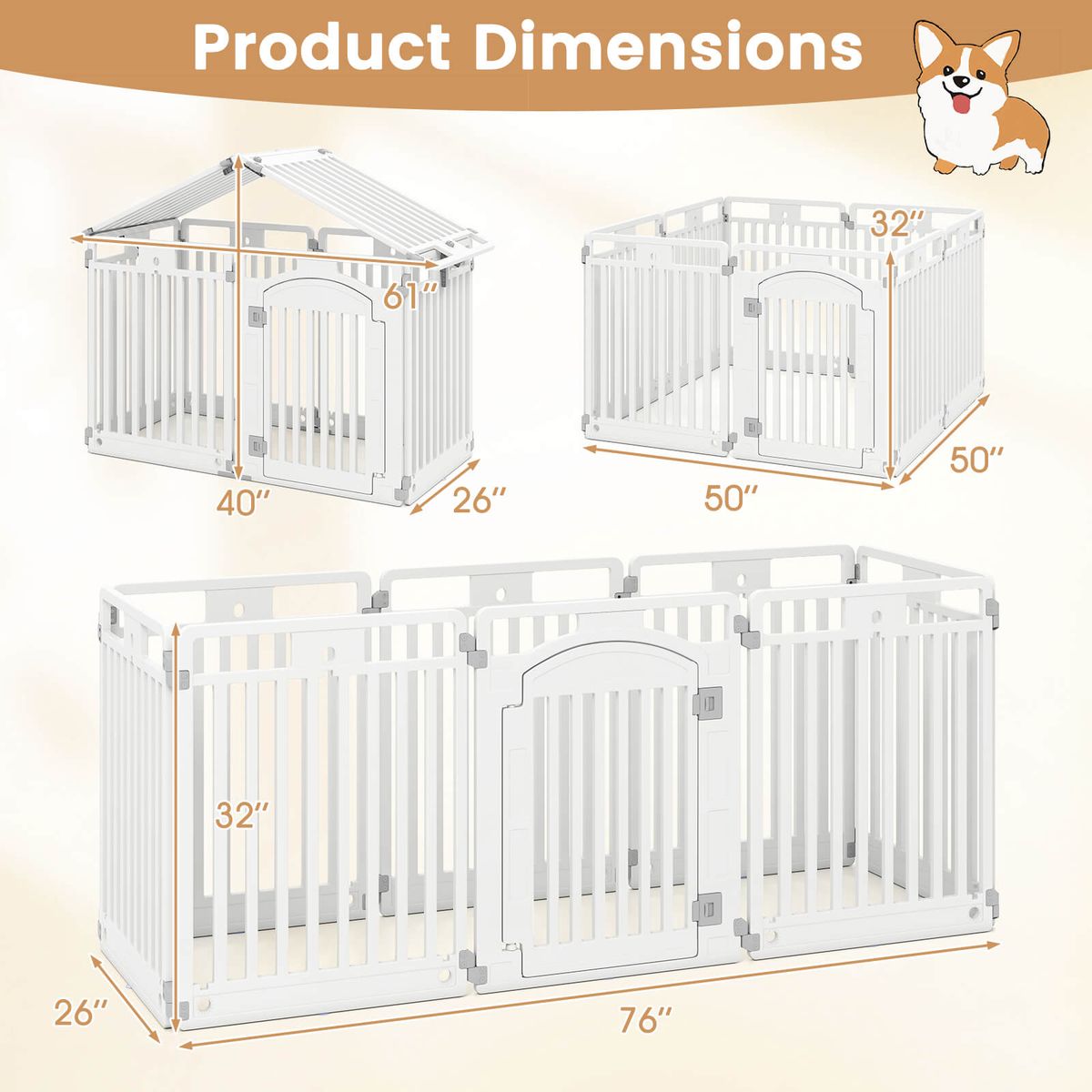 32” Tall Plastic Dog Pen with Locking Door (8- or 16-Panels) - 8-Panel