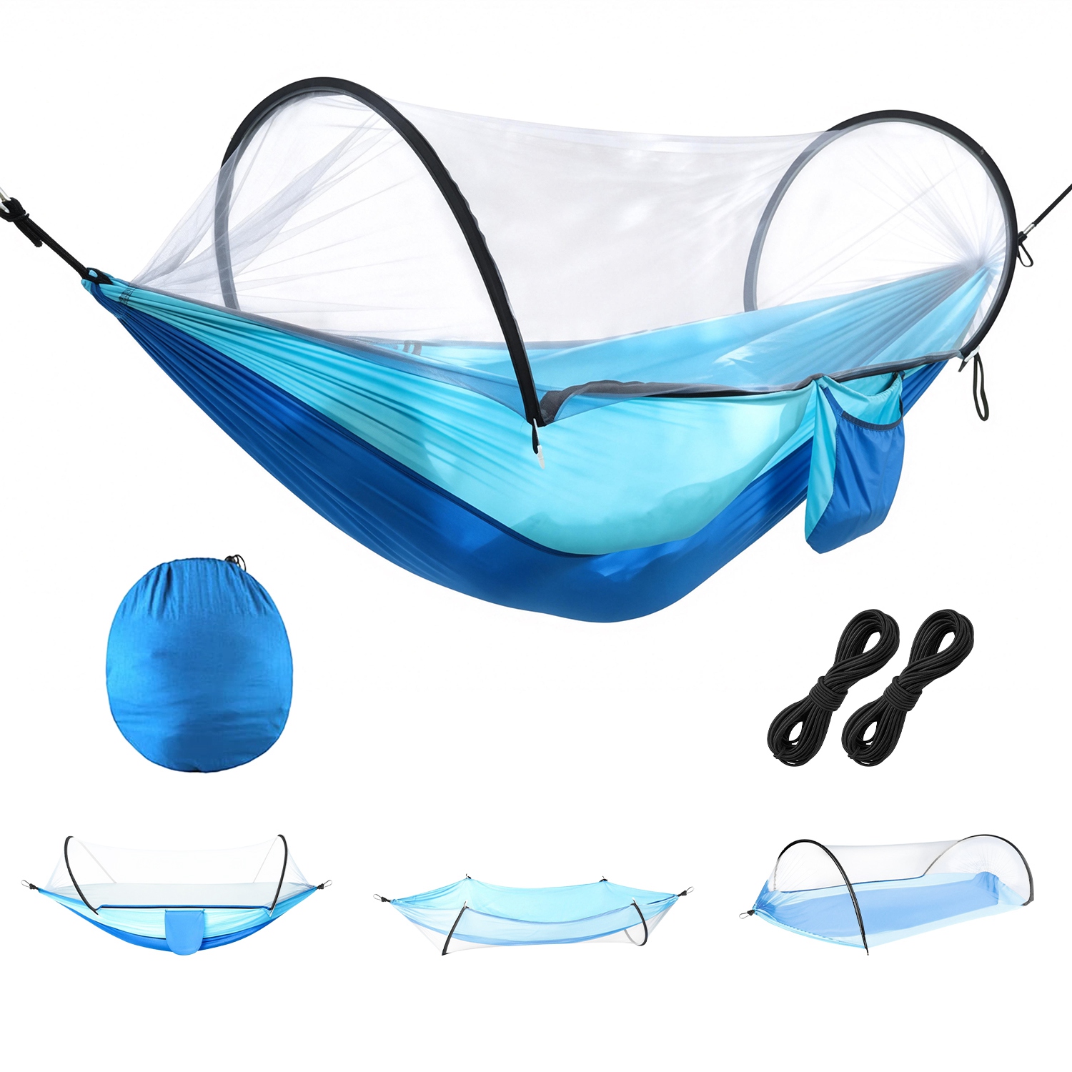 Portable Camping Hammock with Mosquito Net - Royal Blue+Sky Blue