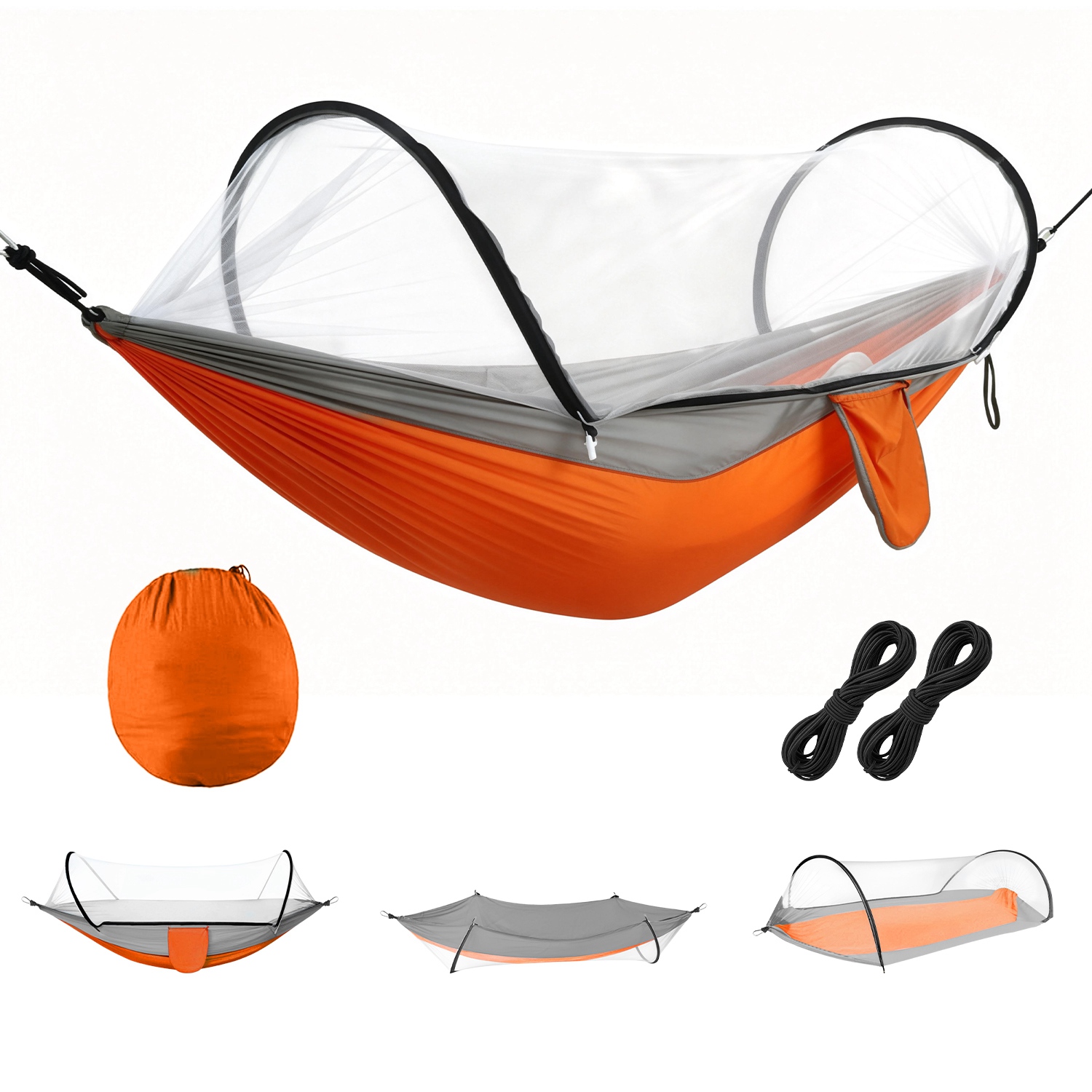 Portable Camping Hammock with Mosquito Net - Orange+Gray