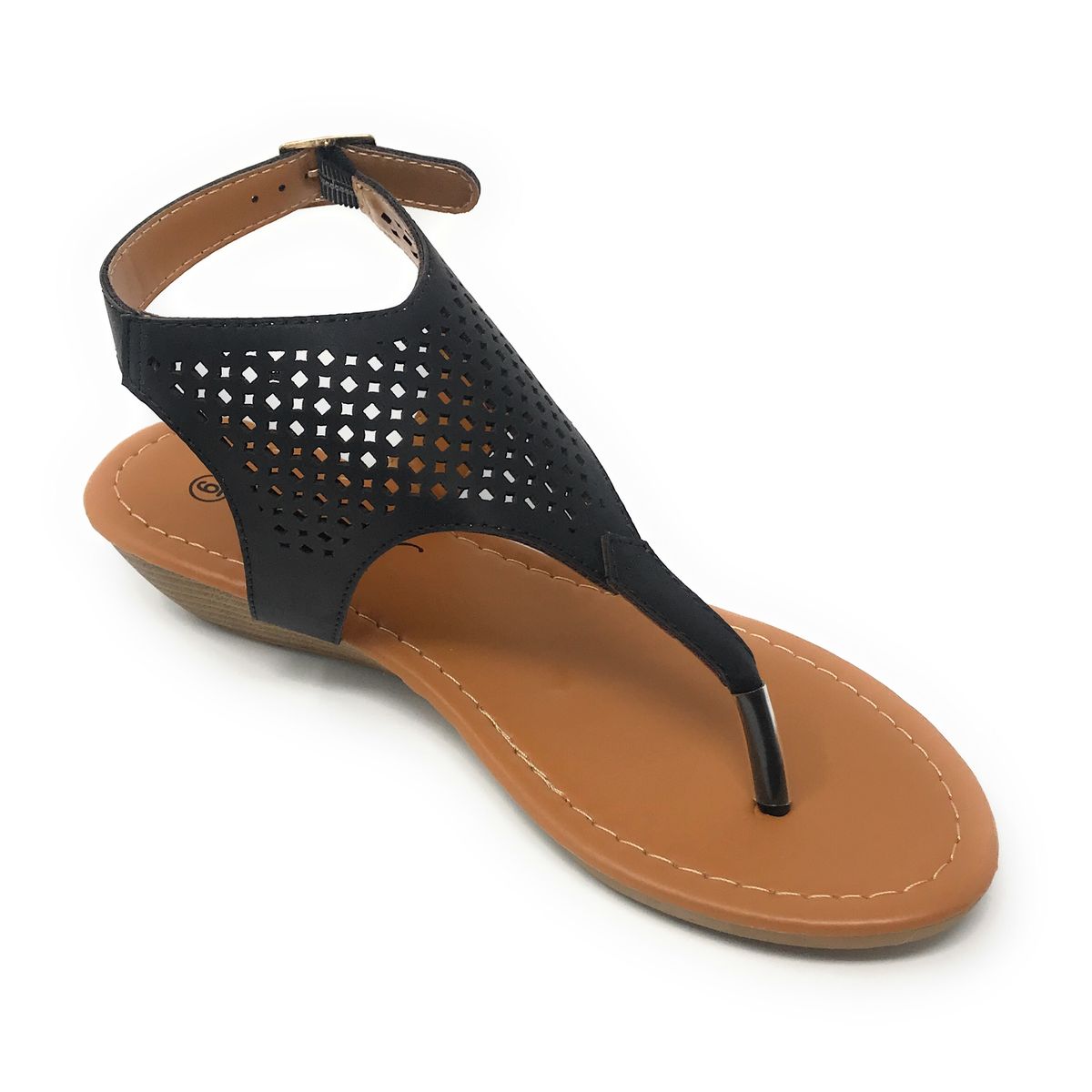 Victoria K Wedge Perforated Front Sandals - Black-6