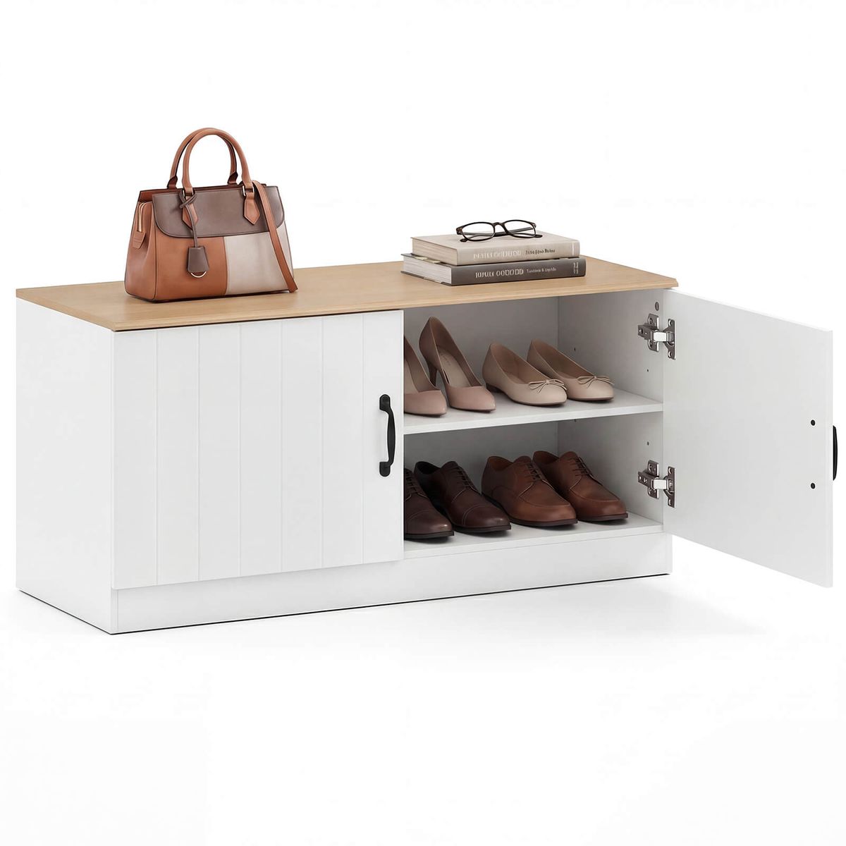 2-Door Shoe Bench - 4 shelf-Natural