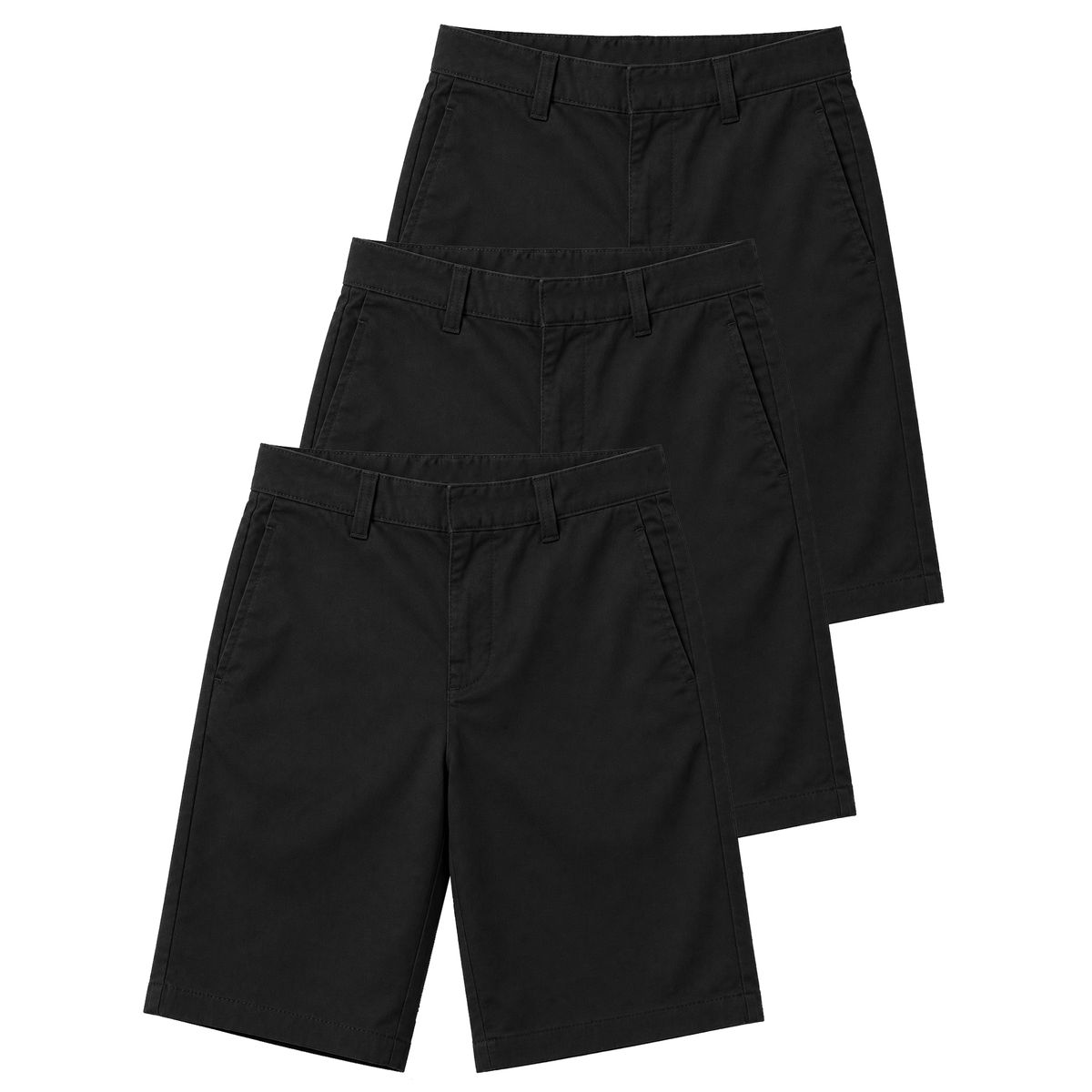 Boys' Stretch Slim Fit School Uniform Twill Shorts (3-Pack) - (3-PACK)-J/BSB-BK-BK-BK/06