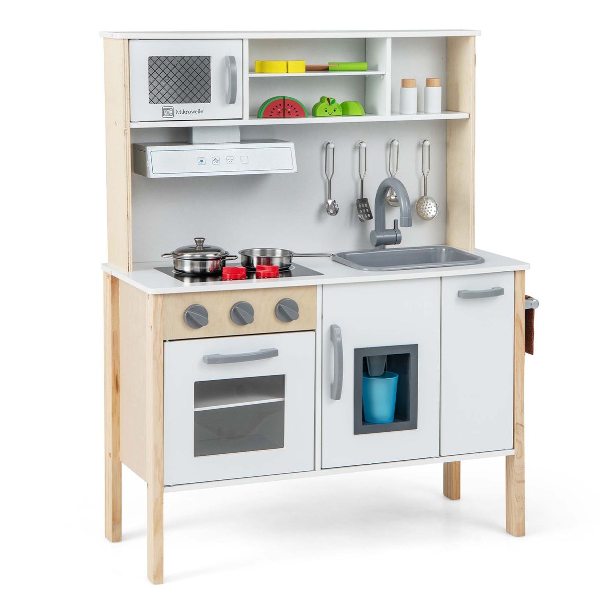 Wooden Kids Kitchen Playset with Removable Sink and Faucet - White