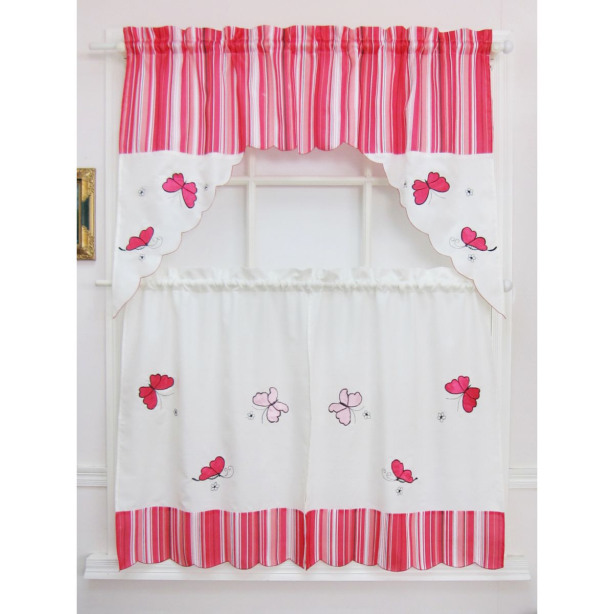 Tiered Curtain Set (3-Piece) - Candy Stripe Butterfly