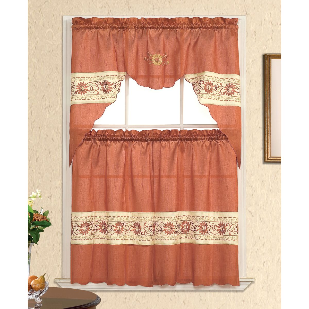 Tiered Curtain Set (3-Piece) - India Rouge