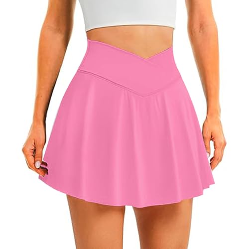 Women's Crossover Waist Athletic Skort - Pink-M