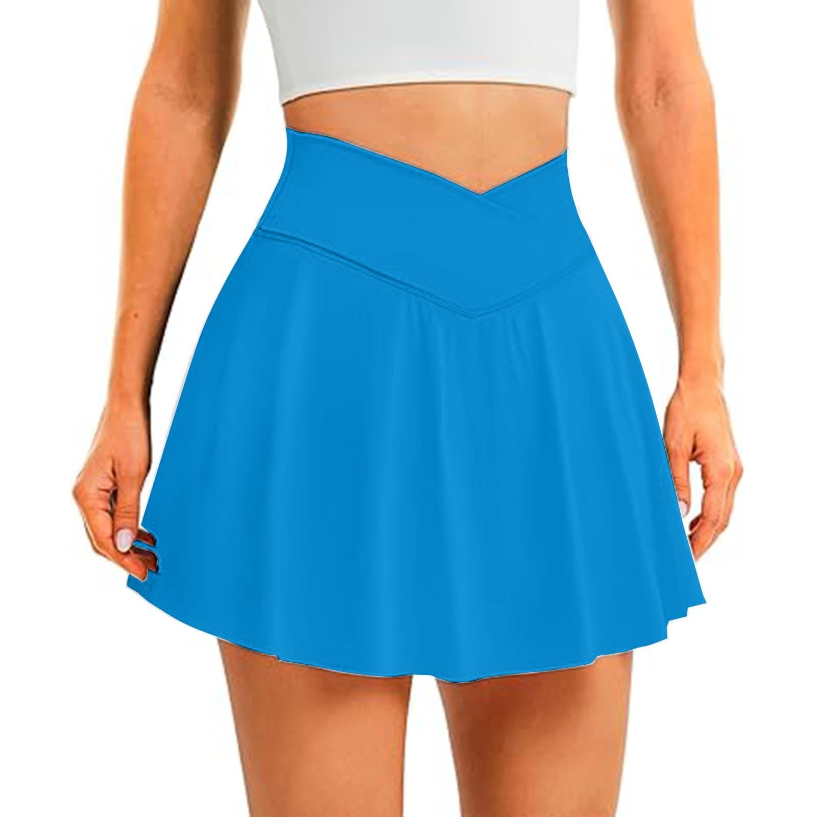 Women's Crossover Waist Athletic Skort - Blue-XL