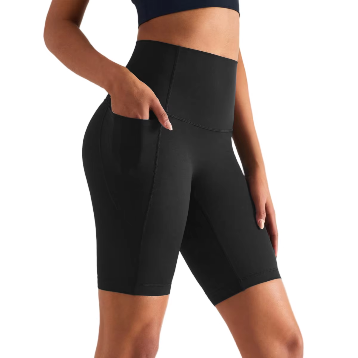 Women's High-Waisted Yoga Biker Shorts - Black-S