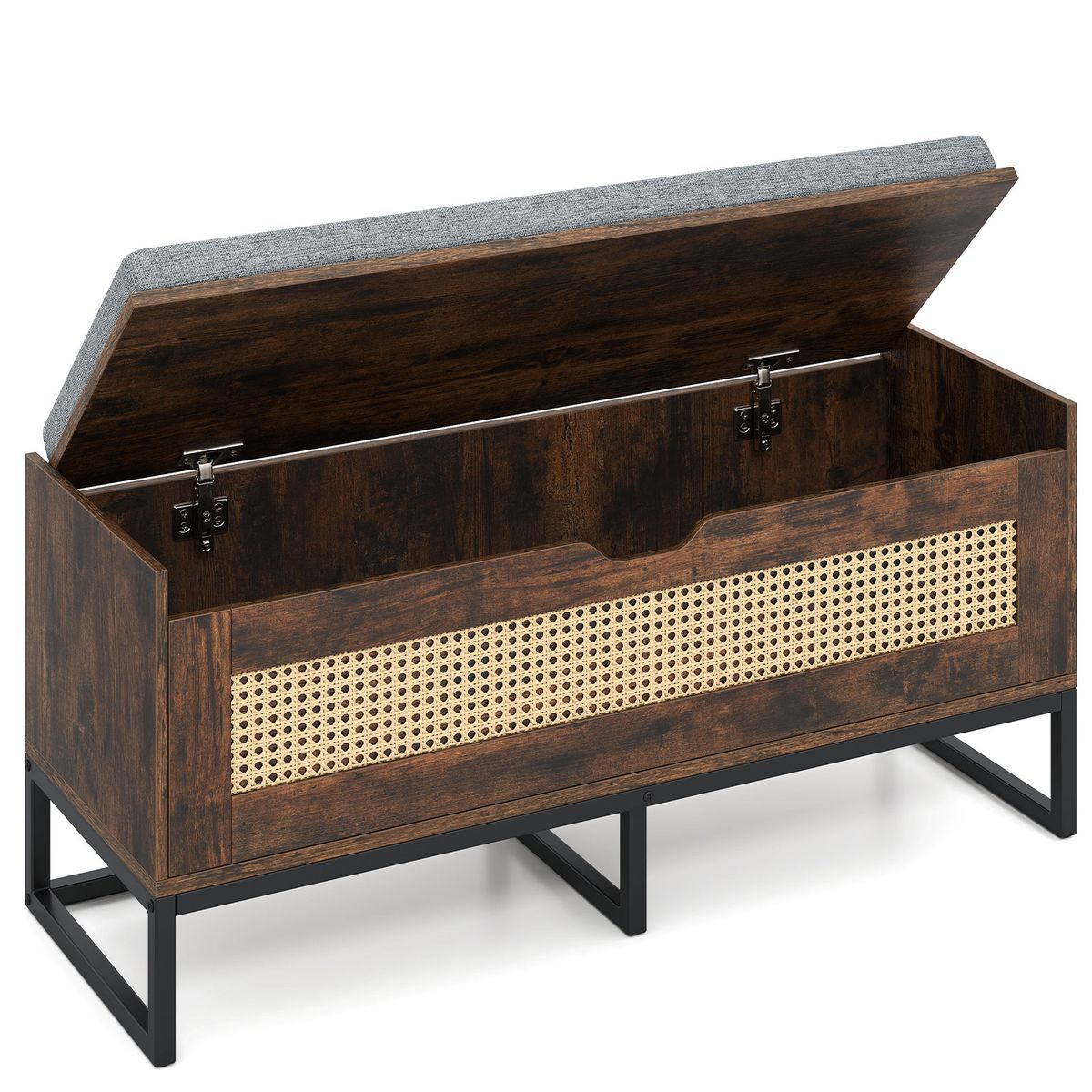Flip-Top Rattan Storage Chest - Storage Chest- Brown
