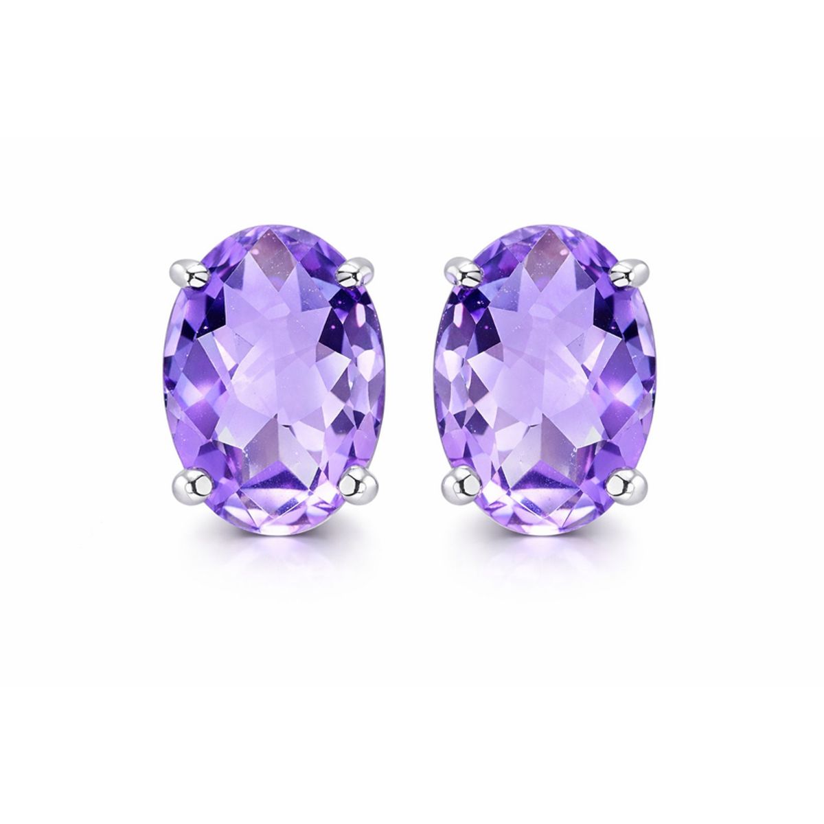 Women's Amethyst Stud Earrings - OVAL