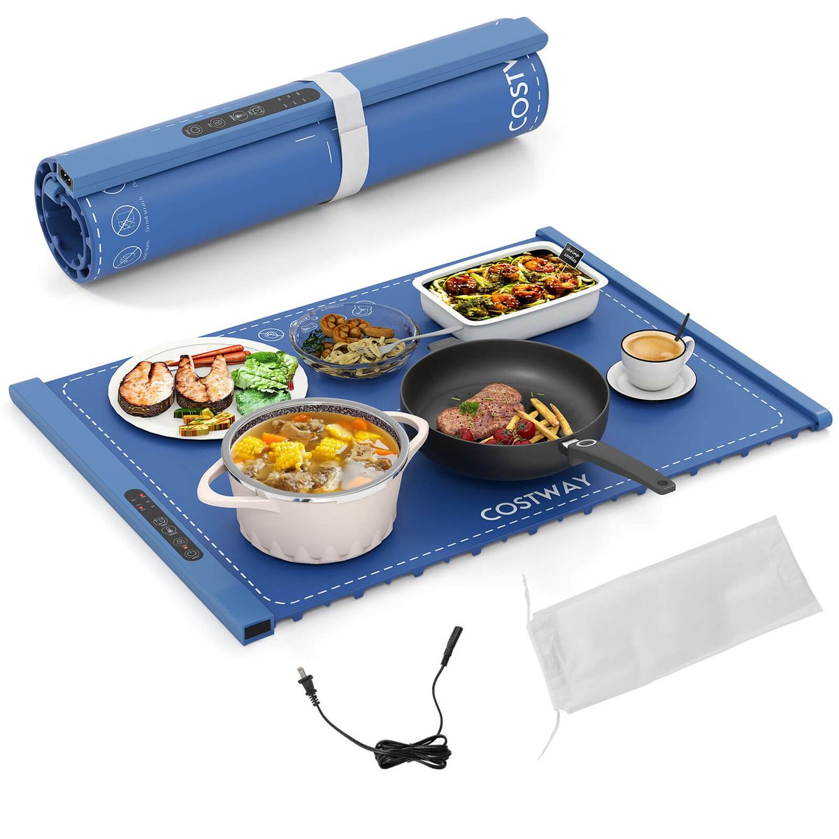 Portable Electric Warming Tray with Heating Timer - Blue