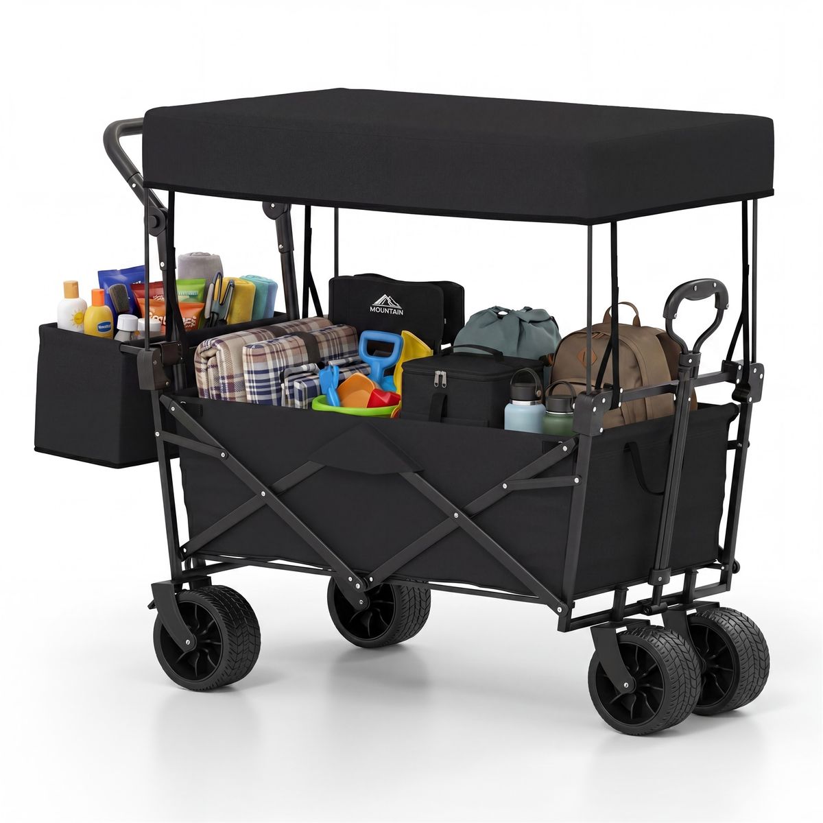 40-inch Folding Utility Wagon with Canopy - Wagon-Black