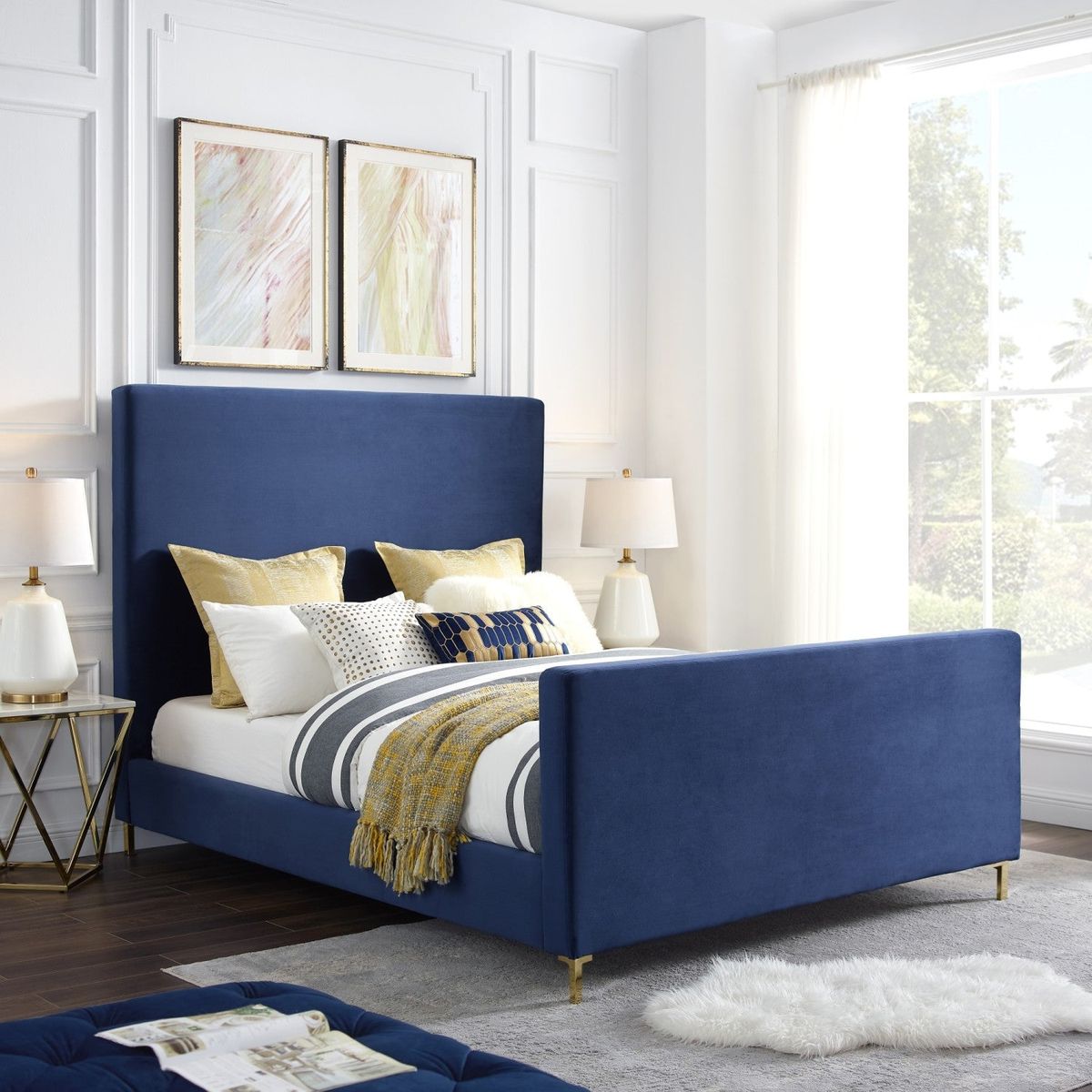 Velvet Dean Bed - Navy / King