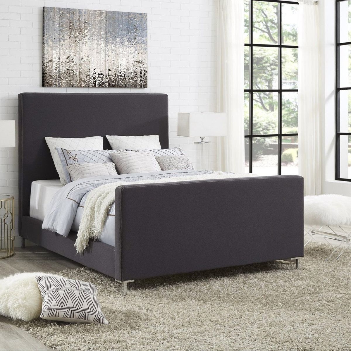 Linen Dean Bed - Charcoal Grey / Queen