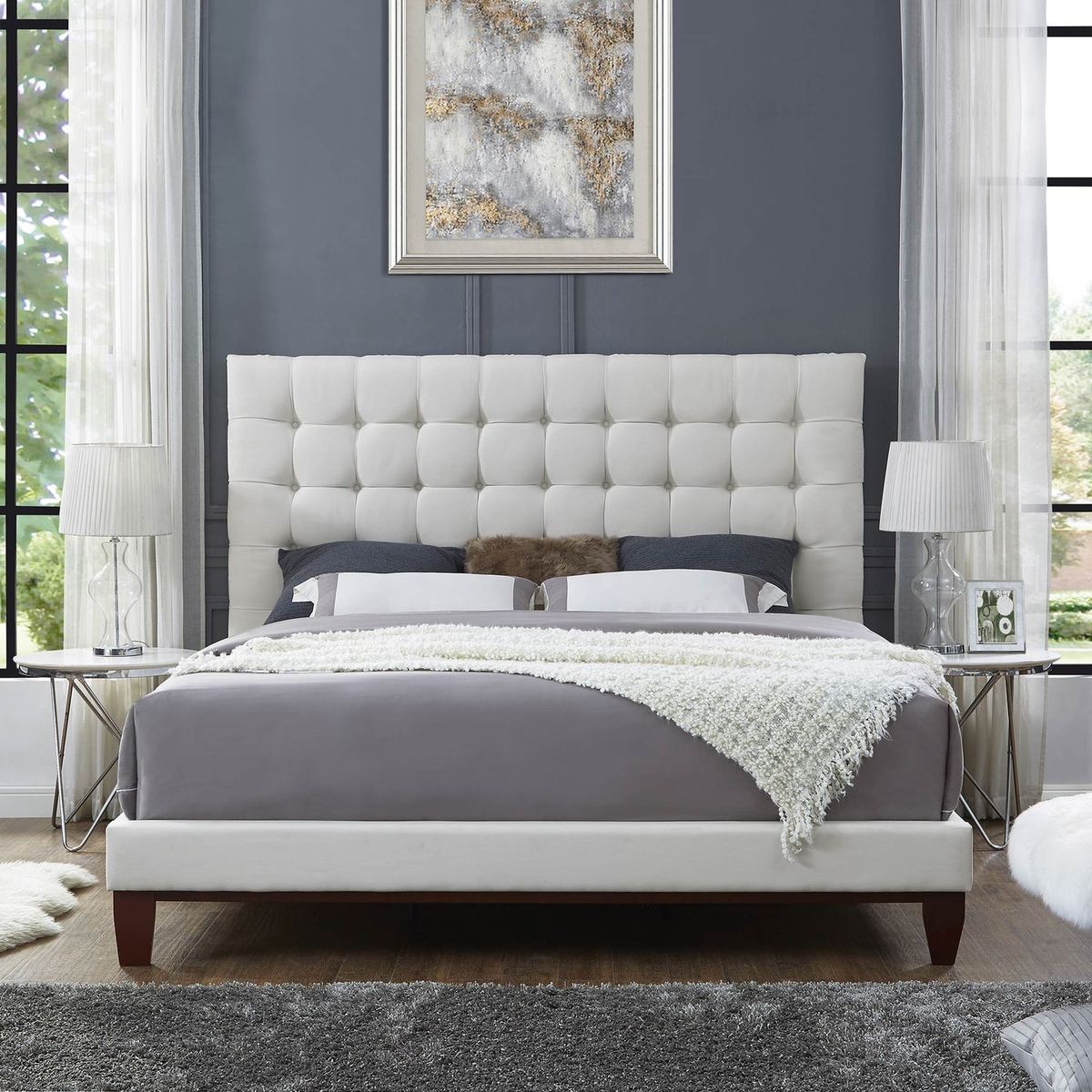 Bond Linen Button Tufted Bedframe - Beige / King