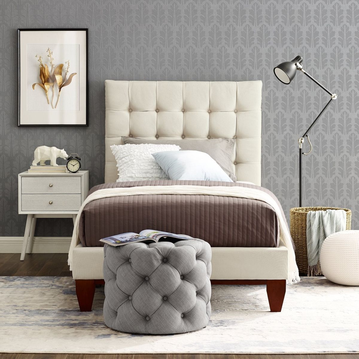 Bond Linen Button Tufted Bedframe - Beige / Twin