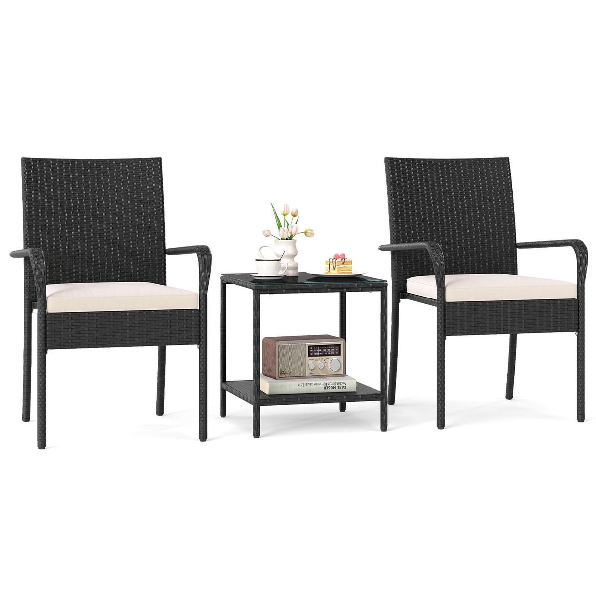 Rattan Patio Furniture Set (3 Pieces) - Black & White