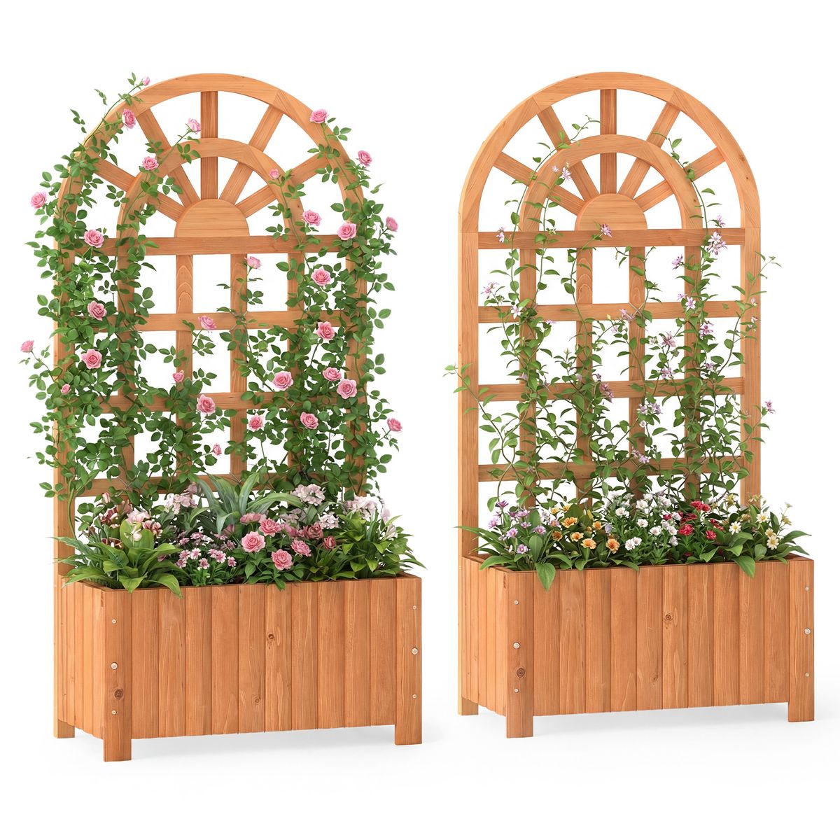 Wooden Raised Garden Bed with Trellis (1 or 2-Pack) - 48&rdquo; Brown-2