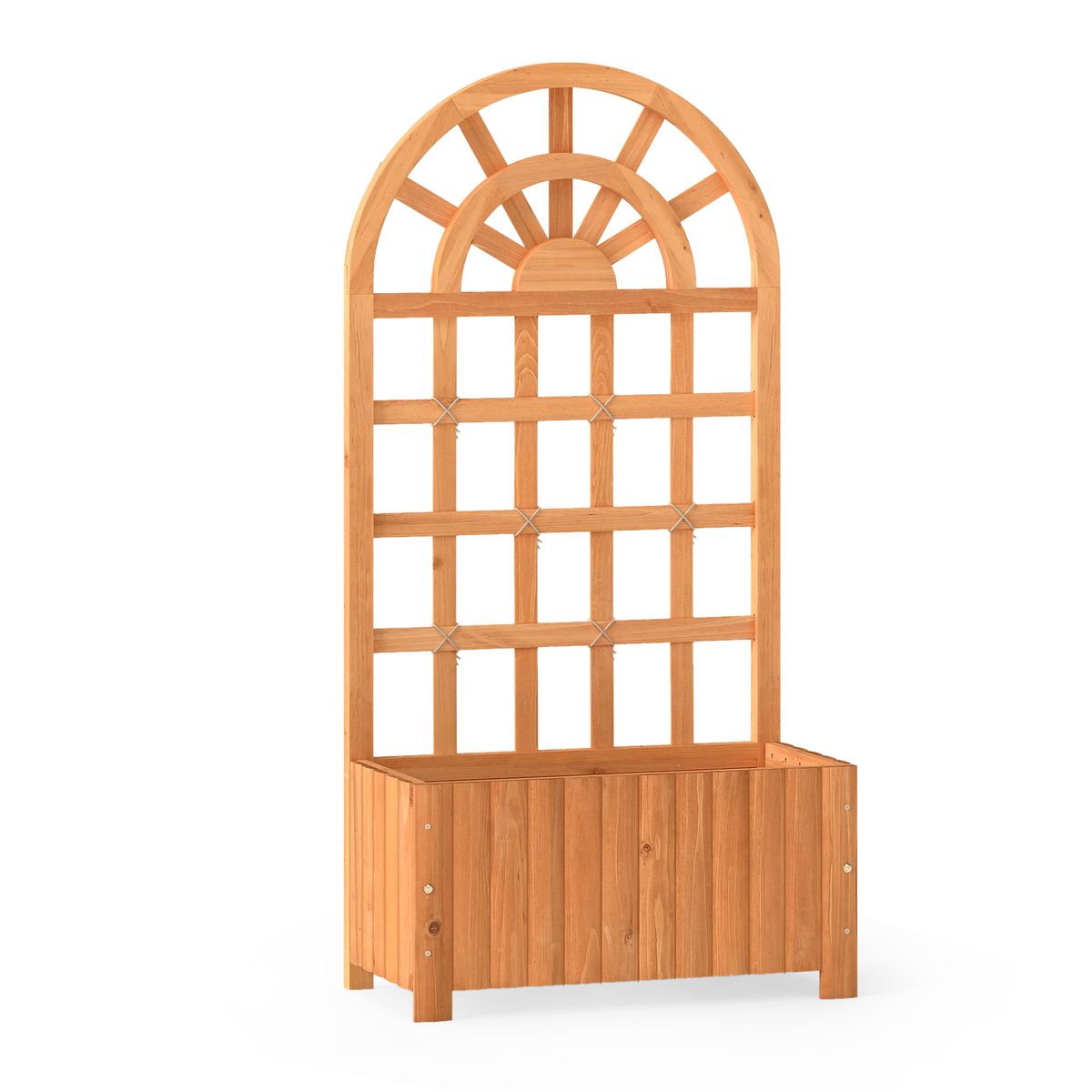 Wooden Raised Garden Bed with Trellis (1 or 2-Pack) - 48&rdquo; Brown-1