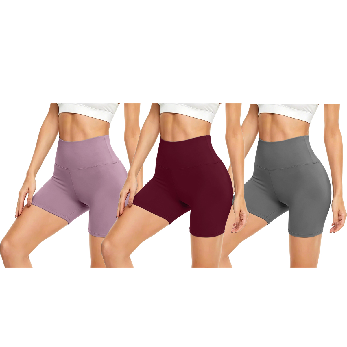 Women's Soft High Waist Biker Shorts (1- to 3-Pack) - 3-Pack(Wine,Pink,Grey)-L/XL