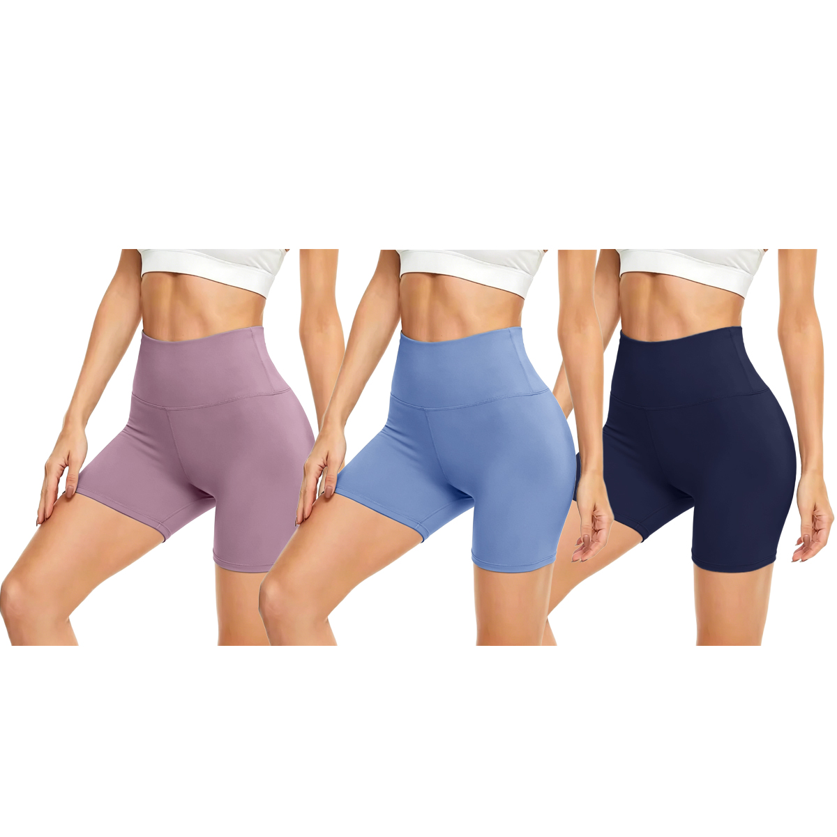 Women's Soft High Waist Biker Shorts (1- to 3-Pack) - 3-Pack(Blue,Navy Blue,Pink)-S/M