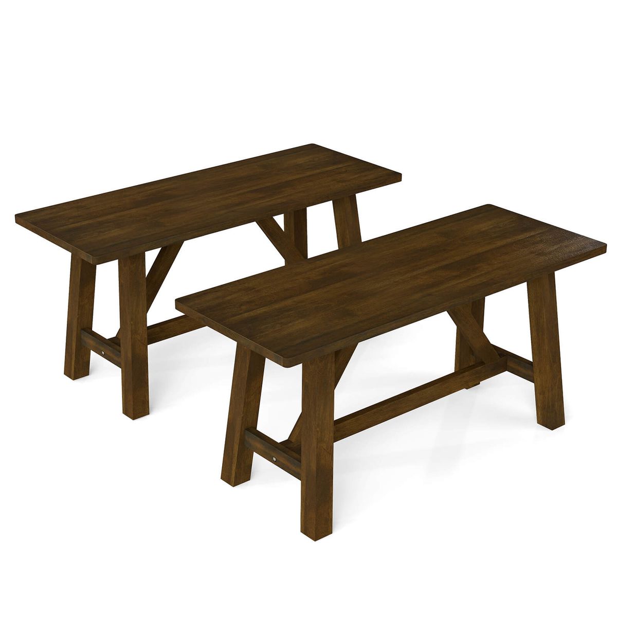 Wooden Dining Bench with Trapezoidal Support - 2-Piece