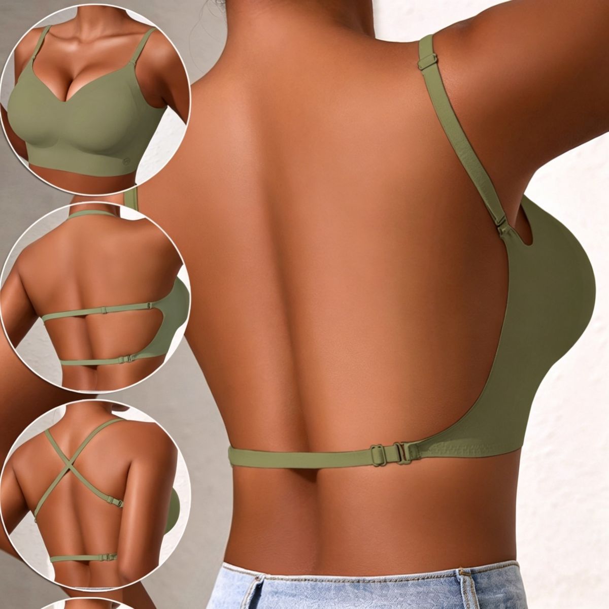 Women's Seamless Invisible Backless Bra - Green-M