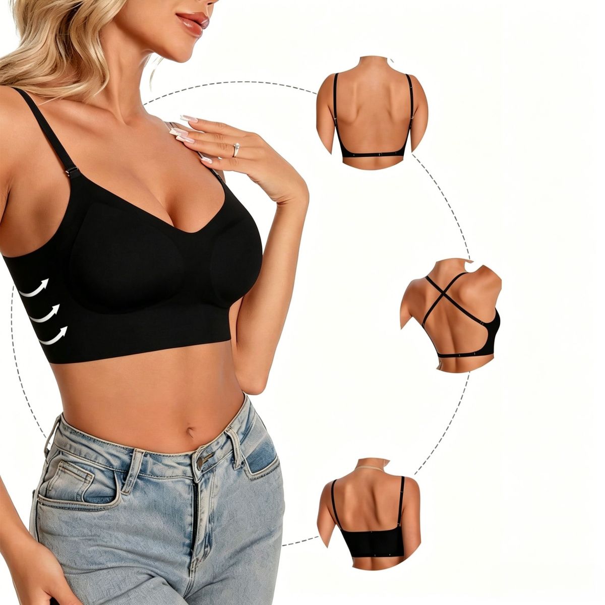 Women's Seamless Invisible Backless Bra - Black-XL