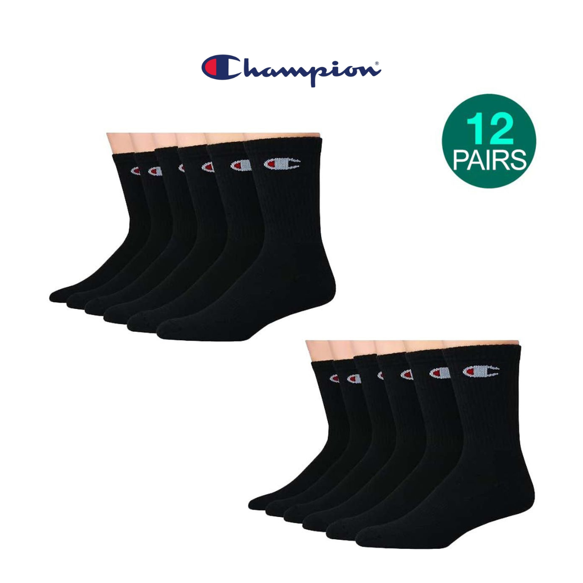 Champion Crew Socks (12-Pack) - Black