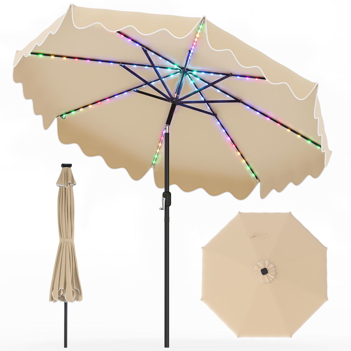 Solar Outdoor Market Table Umbrella - 10FT - Beige