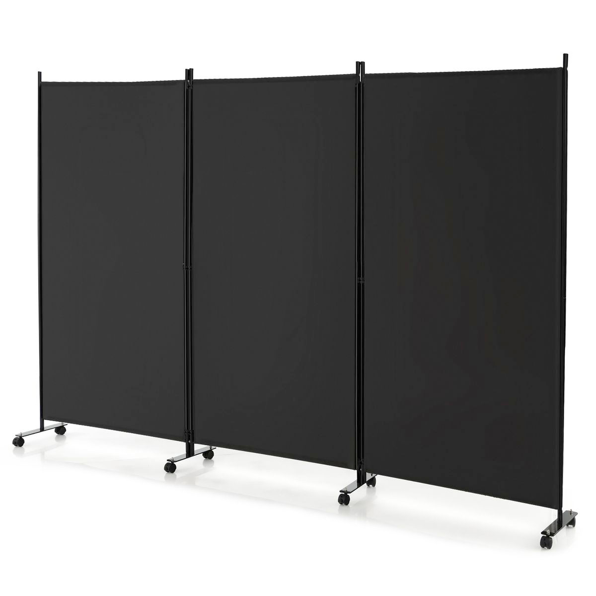 3-Panel Folding Room Divider with Lockable Wheels - Screen-BK