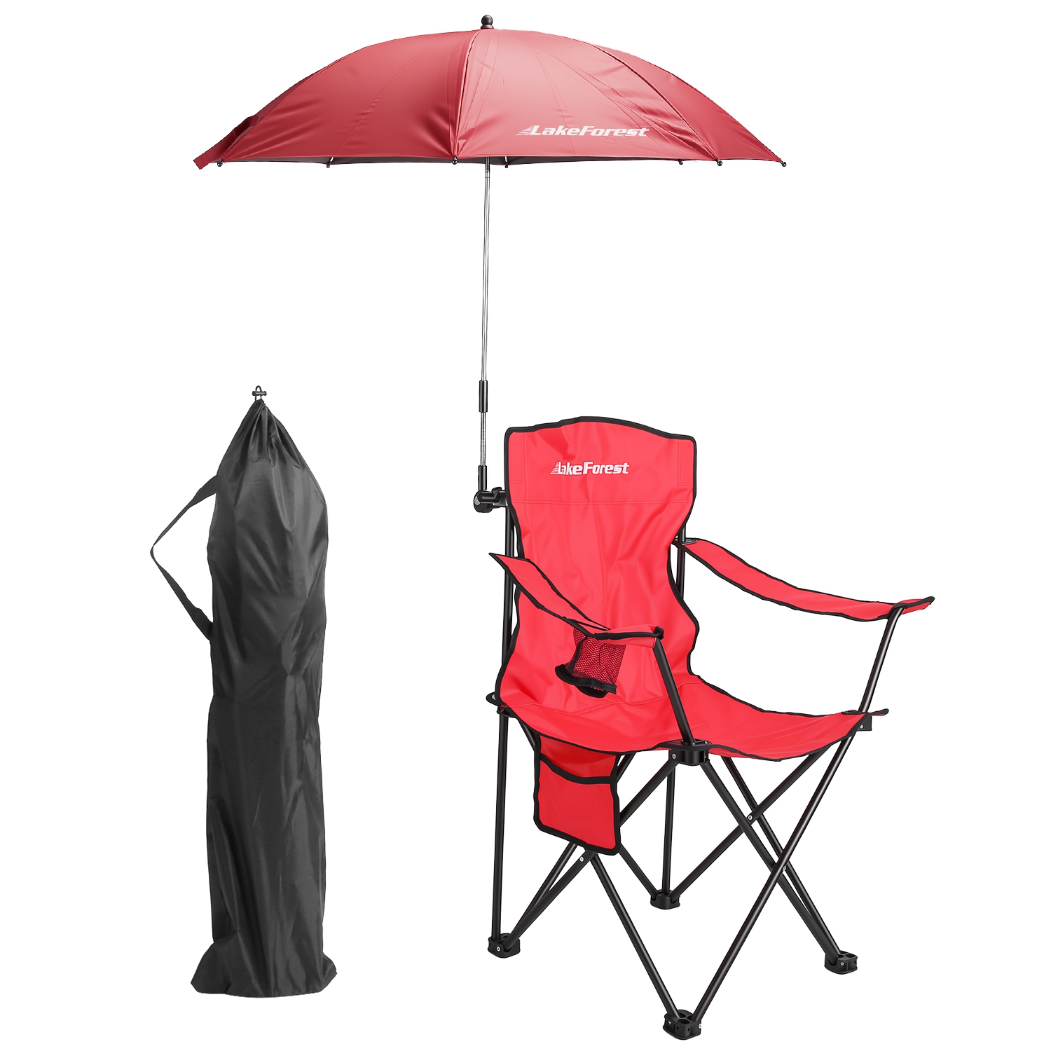 Portable Camping Chair with Sun Umbrella - Red