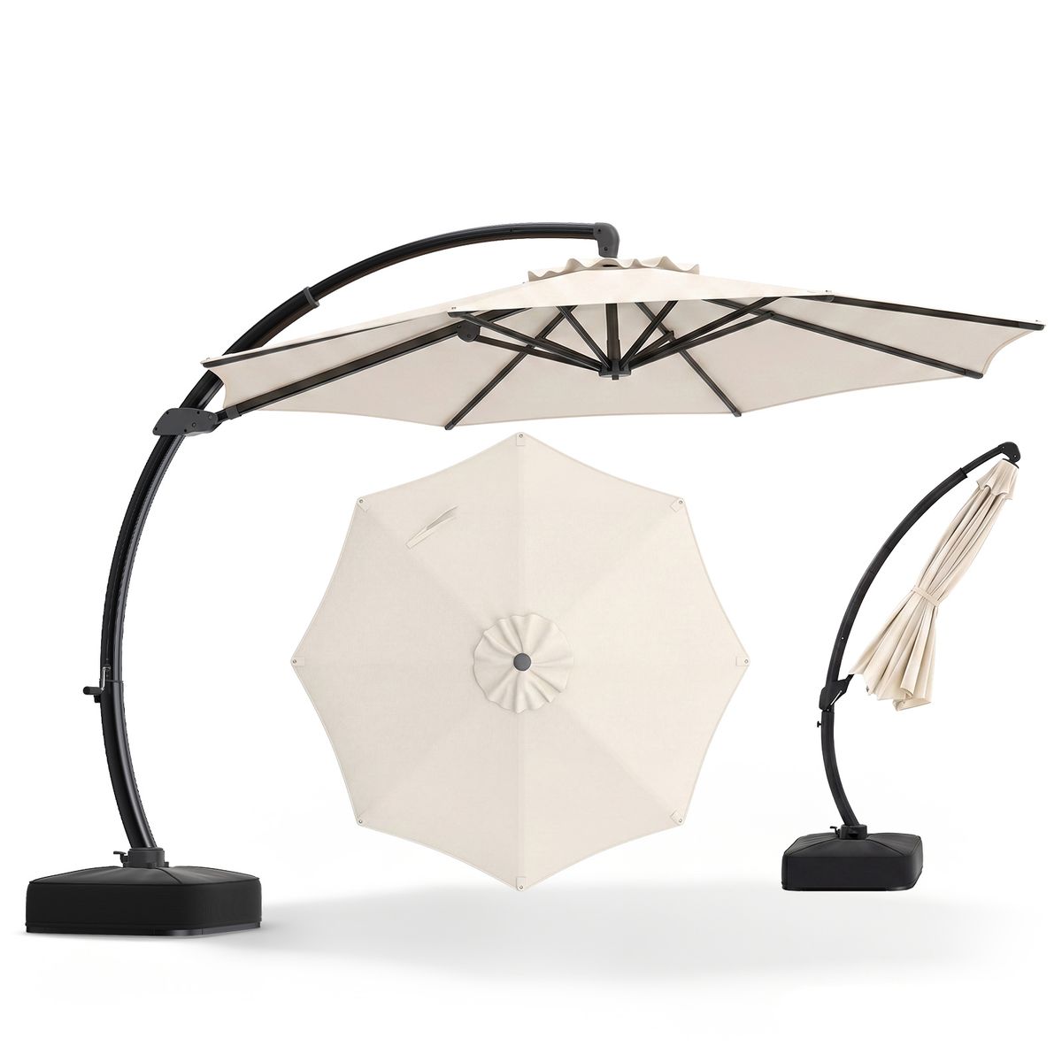 Cantilever Patio Umbrella with Base - Umbrella-Beige