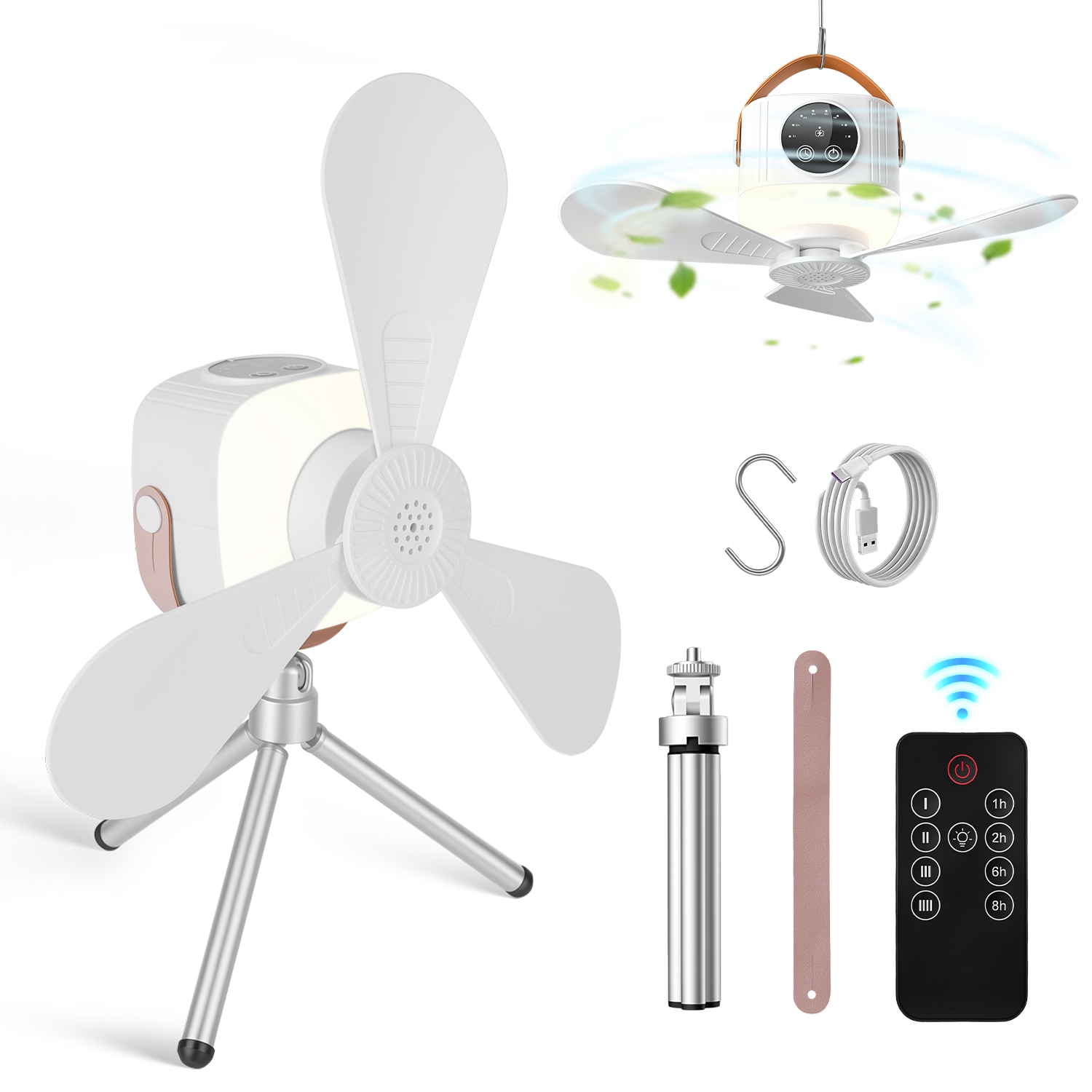 2-in-1 Camping Fan with Light  - Camping Fan Light with Tripod