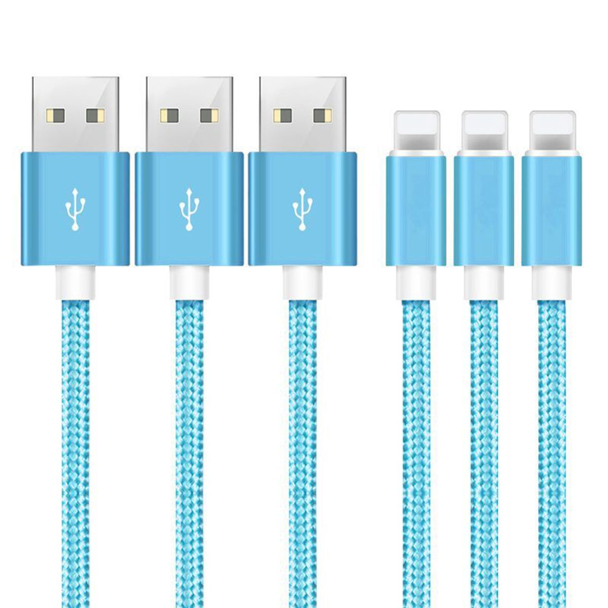 10-Foot Braided MFi Lightning Cables for Apple&reg; Devices (3-Pack) - Blue