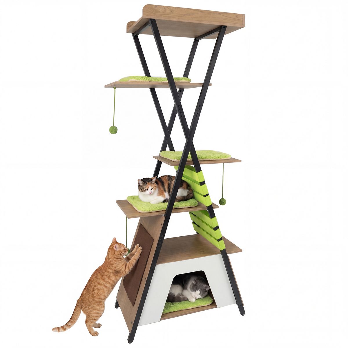 Wooden Multi-level Cat Tower - Cat Tower-Gr+ Na