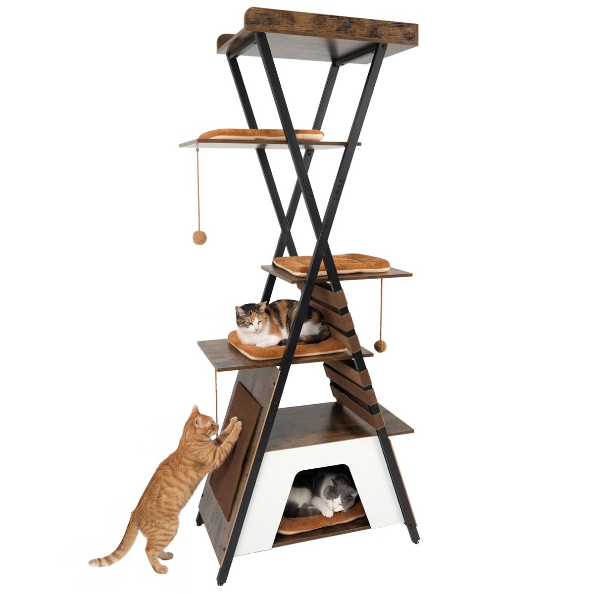 Wooden Multi-level Cat Tower - Cat Tower-Br + Br