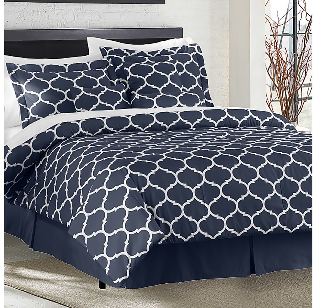 Trellis 7-piece Comforter Set - Queen - Navy