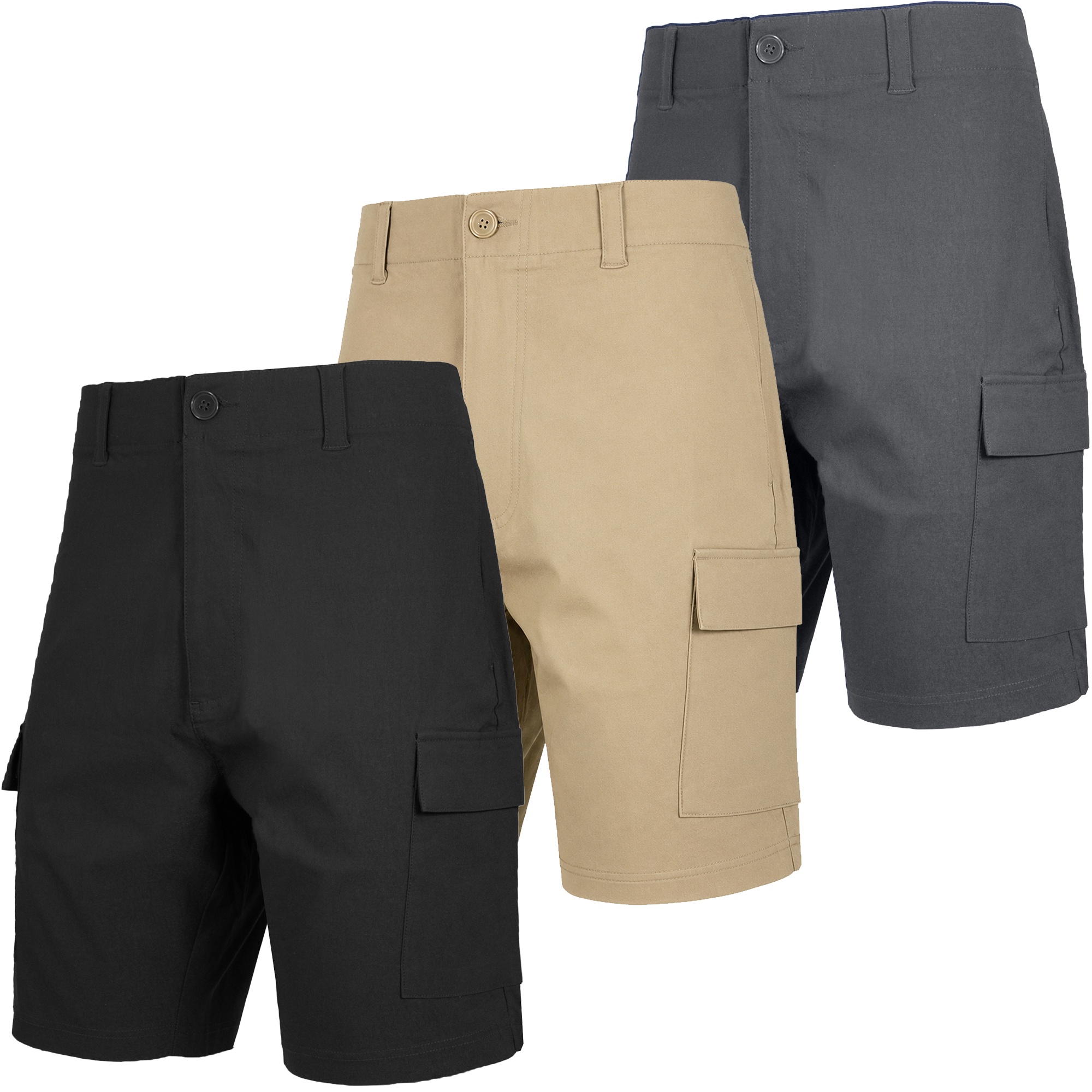 Men&rsquo;s Super Stretch Cargo Shorts (3-Pack) - MSSCS-200 - BK-KK-GY - 42