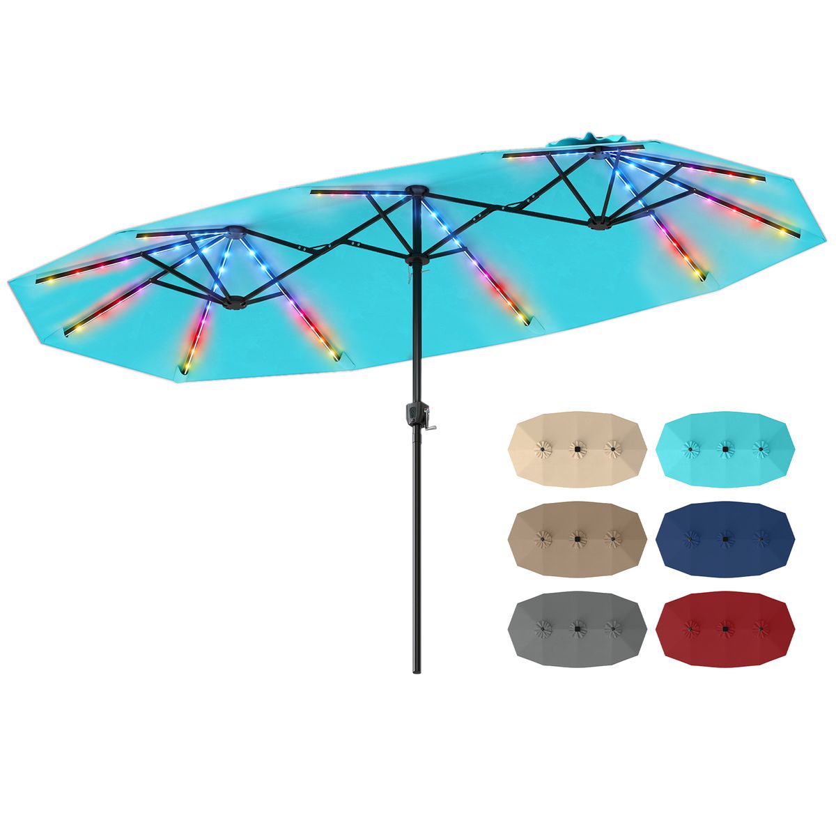 Double-Sided Patio Umbrella with Solar Lights - 7.6 ft H-Tur