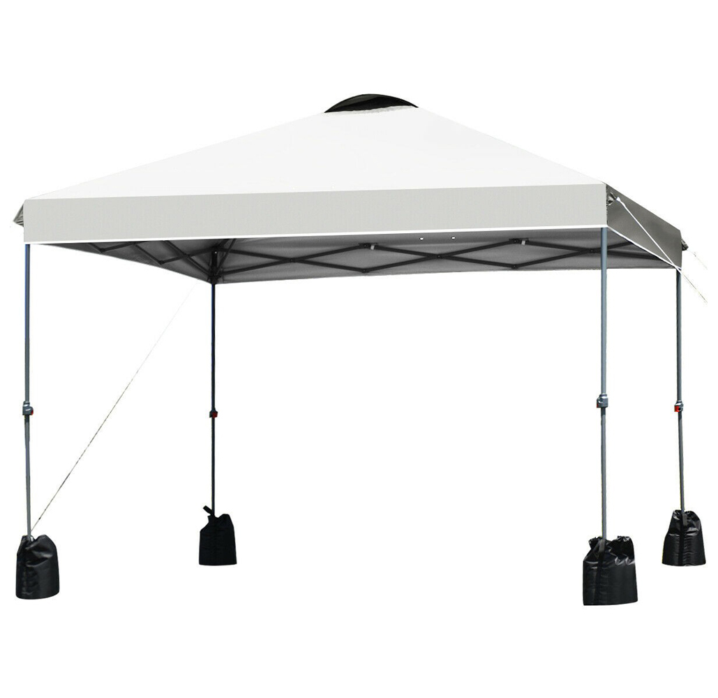 Pop Up 10' x 10' Canopy with Rolling Carry Bag and Sandbags - White