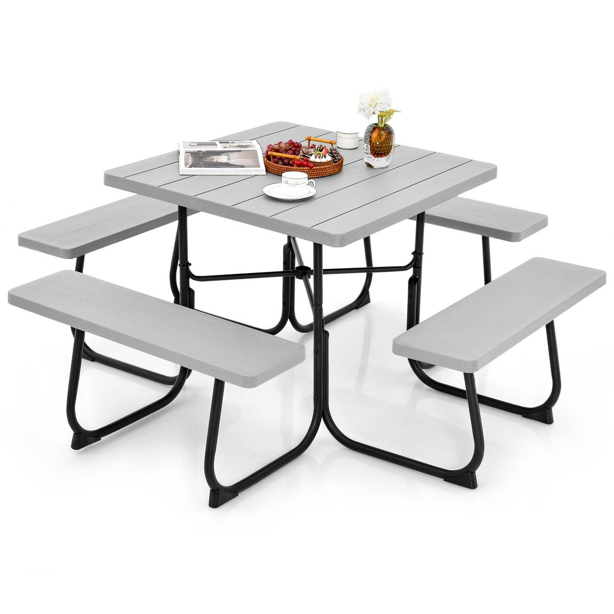 Outdoor Square Picnic Table and Bench Set - Grey